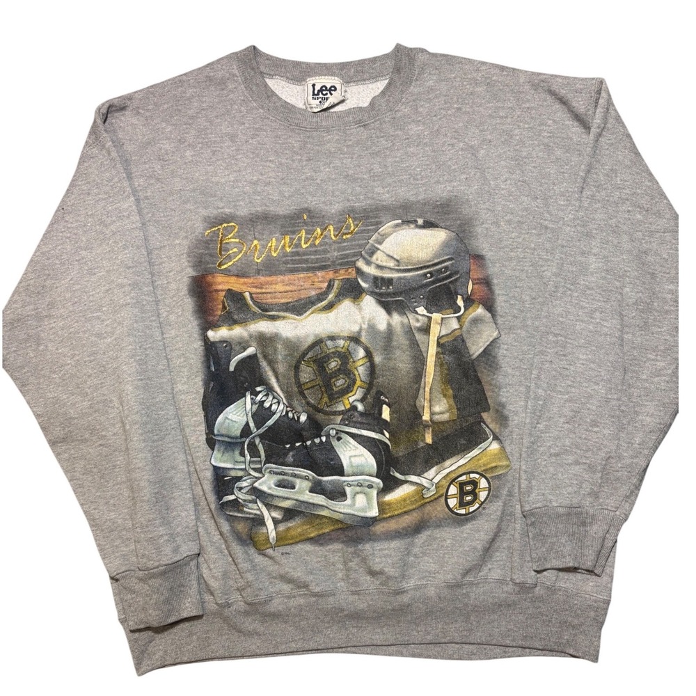 Lee‎ Sport Sweatshirt Mens XL Gray Vintage 90s Boston Bruins NHL Nutmeg USA